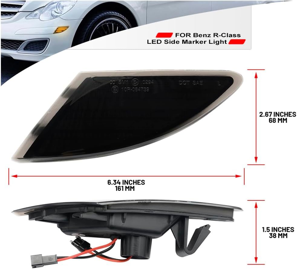 NSLUMO Led Side Marker Lights for 2006-2010 Mer’cedes R320 R350 R500 R63 AMG Benz R-Class W251 Smoked Lens Amber Front Bumper Sidemarker Reflectors Led Side Turn Signal Light Kit