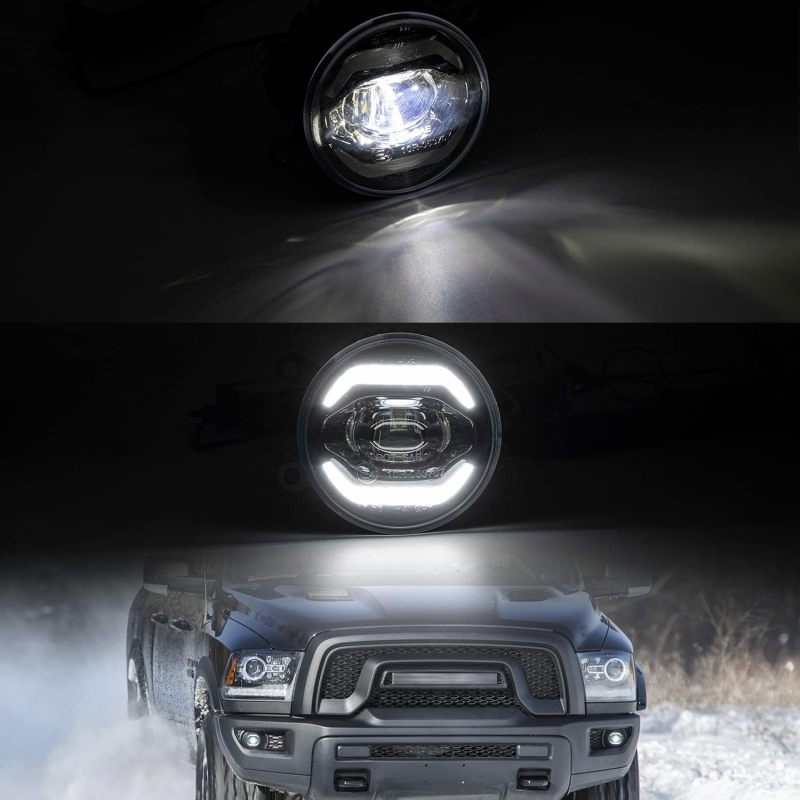 NSLUMO Led Fog Lamp Assembly Replacement for Ram 1500 2500 3500 Pickup 2019 2020 2021 2022 2023 Xenon White Halo DRL Driving Lamps 12V High Power Chips 10W Led DRL Fog Light Kit