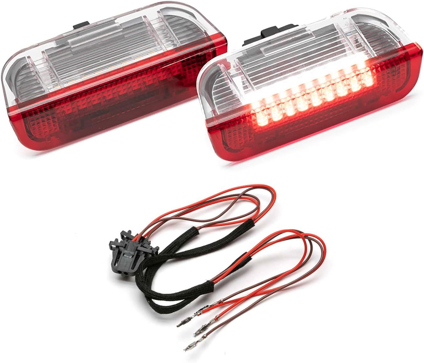 NSLUMO LED Courtesy Step Lights Replacement for VW Passat B6 Golf GTI MK5 MK6 MK7 Jetta, 18-SMD Red+White Led Rear Door Welcome Light Warning Interior Puddle Lamps Assembly CAN-bus Error Free
