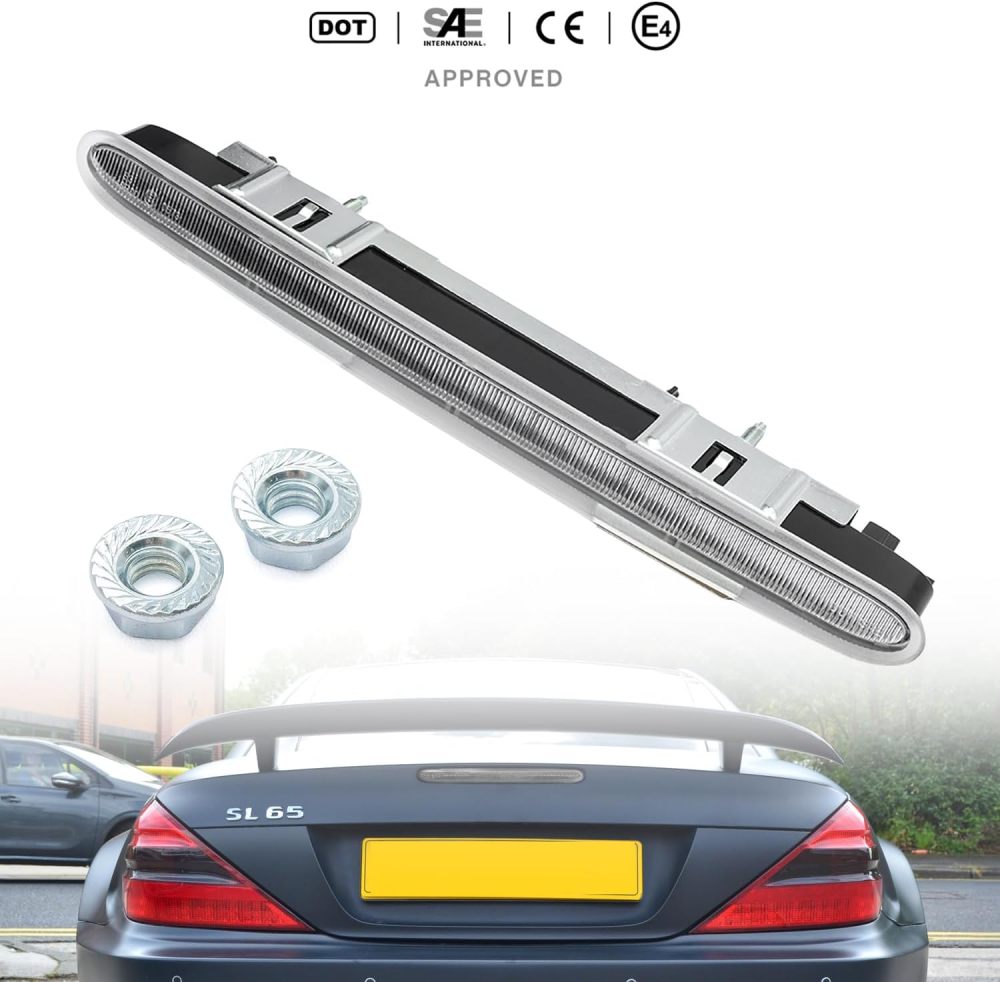 NSLUMO Led Third Brake Light Replacement for Mercedes R230 2007-2012 Benz SL550 AMG 2003-2006 SL500 SL55 AMG Red Strip LED 3rd Brake Center High Mount Stop Lamp Clear Lens CHMSL 923-278