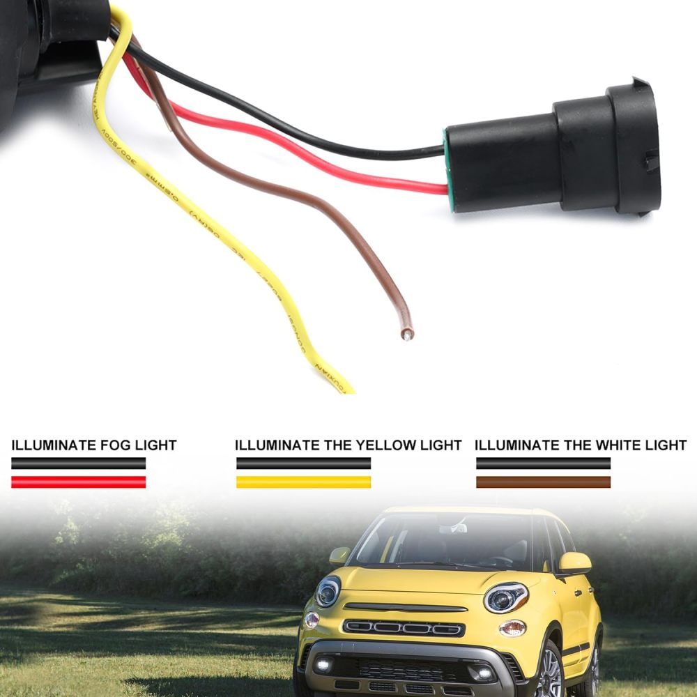NSLUMO Led Fog Lamp Assembly Replacement for Fiat 500 500L 2012-2017 Switchback Amber White DRL Signal Driving Lamps 12V Led Front Bumper DRL Fog Light Kit
