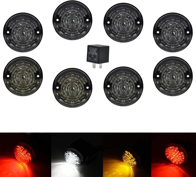 NSLUMO Defender Led Upgrade Light Kit 8pcs 73mm Standard Size Amber Indicatior Front Side Light Rear Tail Light for Land-Rover Defender 1990-2016 with Flasher Unit