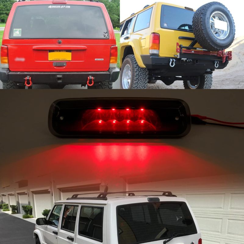 NSLUMO Led Third Brake Light Replacement for J-eep 1997-2001 Cherokee XJ LED 3rd Brake Center High Mount Stop Lamp Smoked Lens Red CHMSL