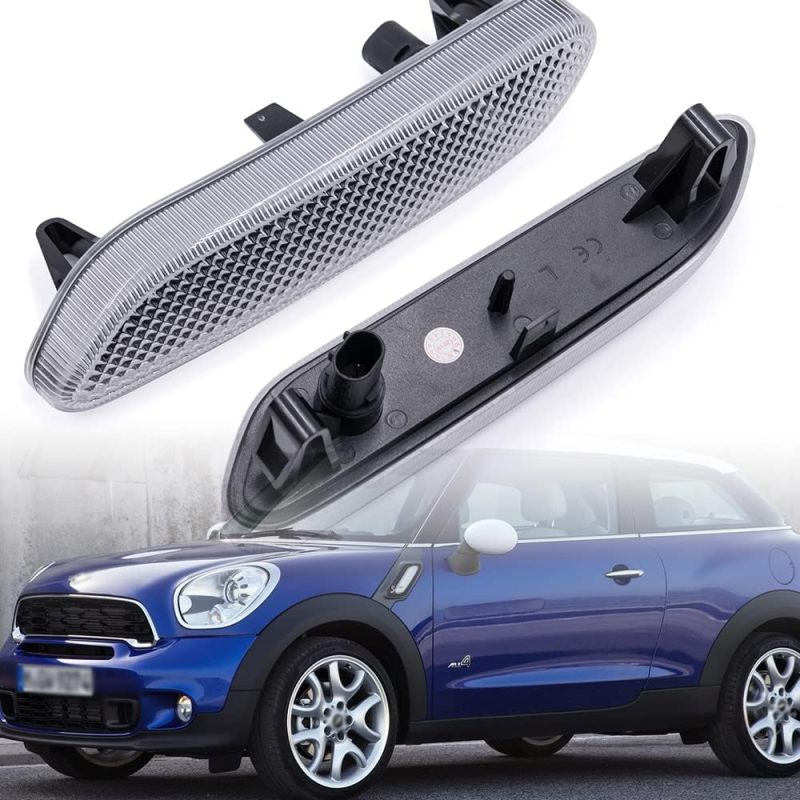 NSLUMO Front Fender White Led Side Marker Lights Compatible with 11-16 MINI R60 Countryman R61 Paceman Clear Lens Side Light Housing w/White T10 5-SMD LED Bulbs OEM Sidemarker Replacement