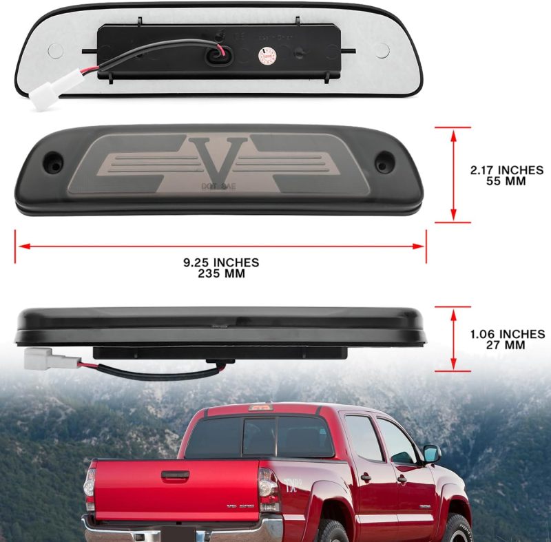 NSLUMO Led Third Brake Light Replacement for To-yo-ta 1995-2015 Tacoma, 2016-2023 Tacoma Access Cab N300 LED 3rd Brake Center High Mount Stop Lamp Smoked Lens Red CHMSL 8157004030