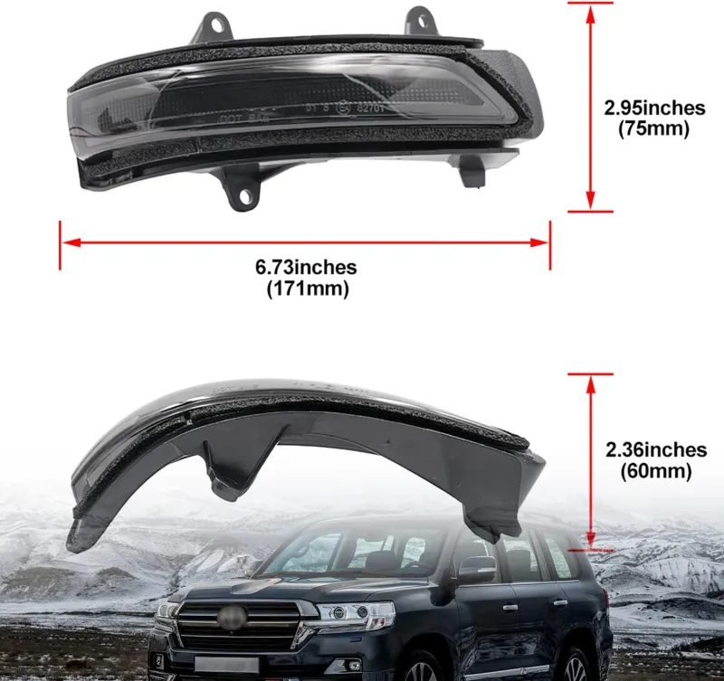 NSLUMO Sequential LED Side Mirror Marker Lights Compatible w/ 2013-2021 To'yota Land Cruiser URJ200 Towing Mirror Turn Signal Indicator Lamp Assembly Smoked Lens