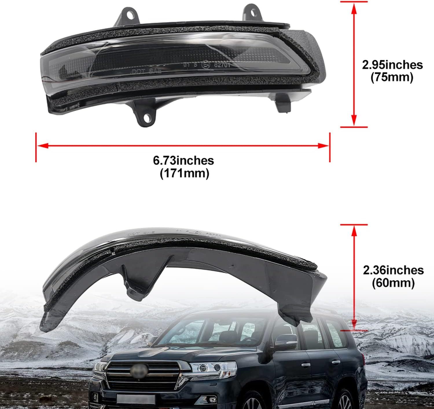 NSLUMO Sequential LED Side Mirror Marker Lights Compatible w/ 2013-2021 To'yota Land Cruiser URJ200 Towing Mirror Turn Signal Indicator Lamp Assembly Smoked Lens