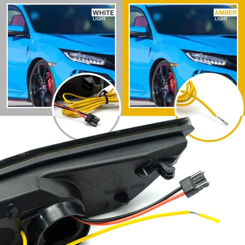 Switchback Led Side Marker Lights for Honda Civic 2016 2017 2018 2019 2020 2021 10th Gen Sedan Coupe Hatchback Carrera GT RS 911 Style Led White Side Markers Sequential Amber Turn Signals Smoked Lens