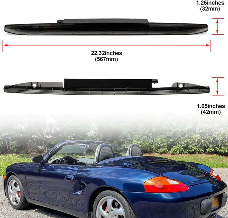 NSLUMO Led Third Brake Light Replacement for Porsche Box'ster 986 Coupe/Convertible 1997-2004 Red LED Trunk Lid 3rd Brake Center High Mount Stop Lamp Smoked Lens CHMSL