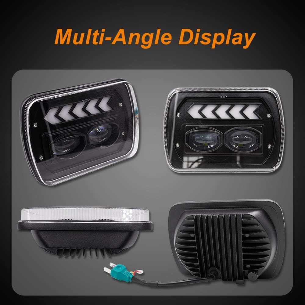 NSLUMO 7x6 Led Headlights 40W Square 5x7 inch Headlights with White DRL & Amber Arrow Dynamic Sequential Turn Signal H6054 Headlamp for Jeep Wrangler YJ Cherokee XJ Chevy To-yo-ta Pickup GMC Trucks