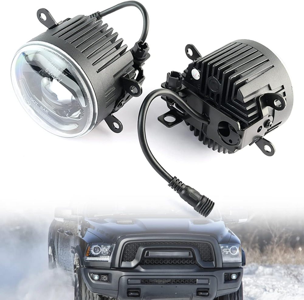 NSLUMO Led Fog Lamp Assembly Replacement for Ram 1500 2500 3500 Pickup 2019 2020 2021 2022 2023 Xenon White Halo DRL Driving Lamps 12V High Power Chips 10W Led DRL Fog Light Kit