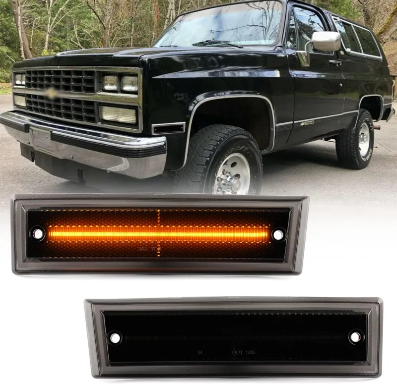Led Side Marker Lights Replacement for 1978-1987 Chevy C/K Pickup 81-91 Blazer Amber Led Front Fender Side Marker Turn Signal Light Kit Smoked Lens Pair Driver Passenger Lamp Assembly OEM ‎915557