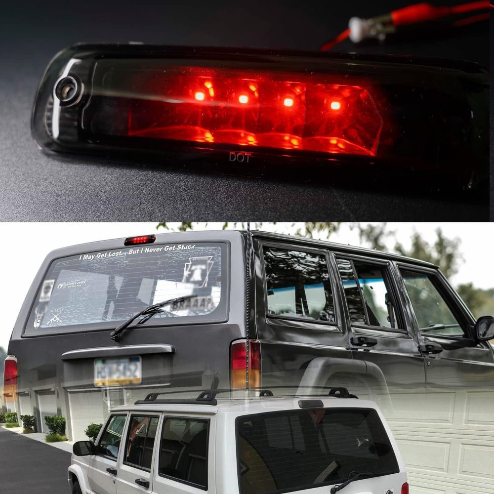 NSLUMO Led Third Brake Light Replacement for J-eep 1997-2001 Cherokee XJ LED 3rd Brake Center High Mount Stop Lamp Smoked Lens Red CHMSL