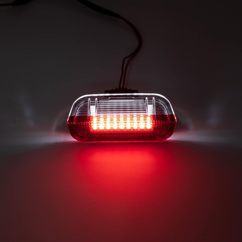 NSLUMO LED Courtesy Step Lights Replacement for VW Passat B6 Golf GTI MK5 MK6 MK7 Jetta, 18-SMD Red+White Led Rear Door Welcome Light Warning Interior Puddle Lamps Assembly CAN-bus Error Free