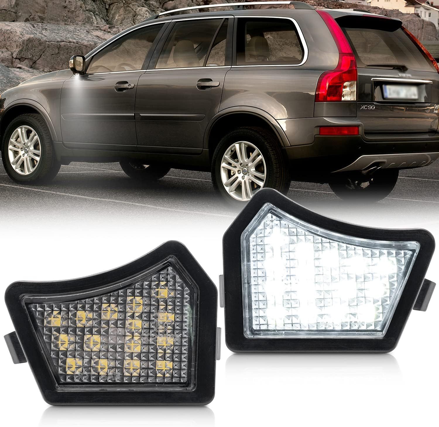 NSLUMO Full LED Side Under-Mirror Puddle Light for Vol-vo XC90 XC70 S60 V60 S80 V70, 18SMD Super Bright Xenon White LED Puddle Lights Lamp Assembly OEM Replacement
