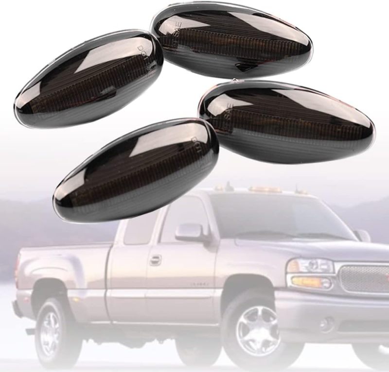 NSLUMO LED Side Fender Marker Lights for 2001-2014 Chevy Silverado GMC Sierra 2500HD 3500HD Smoked Lens Amber Red Rear Bed Fender Side Markers Replace OEM Sidemarker Lamps