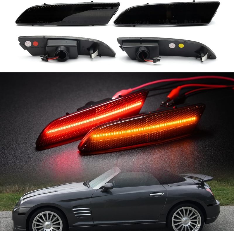 NSLUMO Led Side Marker Lights Replacement for 2004 2005 2006 2007 2008 Chrysler Crossfire Amber Front & Rear Red Side Parking Turn Signal Lamps Smoked Lens OEM Bumper Sidemarker Clearance Light Kit