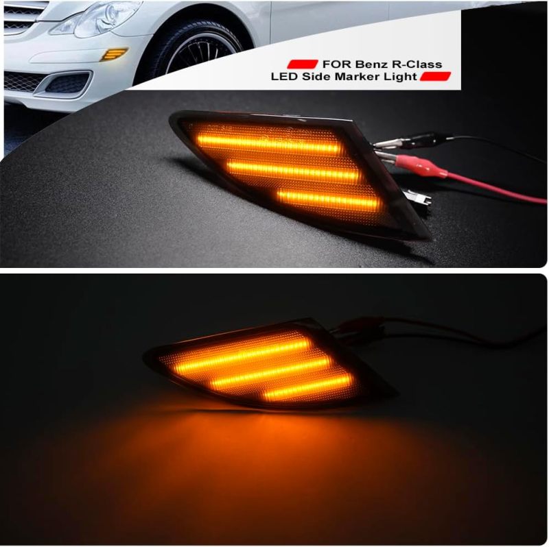 NSLUMO Led Side Marker Lights for 2006-2010 Mer’cedes R320 R350 R500 R63 AMG Benz R-Class W251 Smoked Lens Amber Front Bumper Sidemarker Reflectors Led Side Turn Signal Light Kit