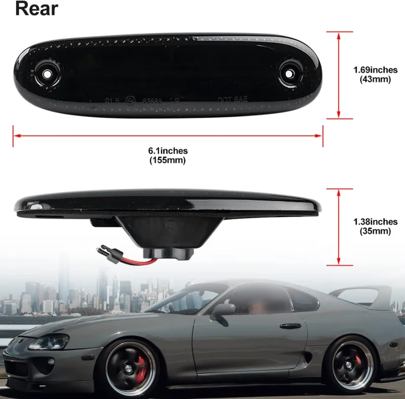 Led Side Marker Lights Replacement for 1993-1998 Toyota Supra MK4 A80 Amber Front & Rear Red Side Repeater Lamps for Driver Passenger Sides Smoked Lens OEM Fit Bumper Sidemarker Clearance Light Kit