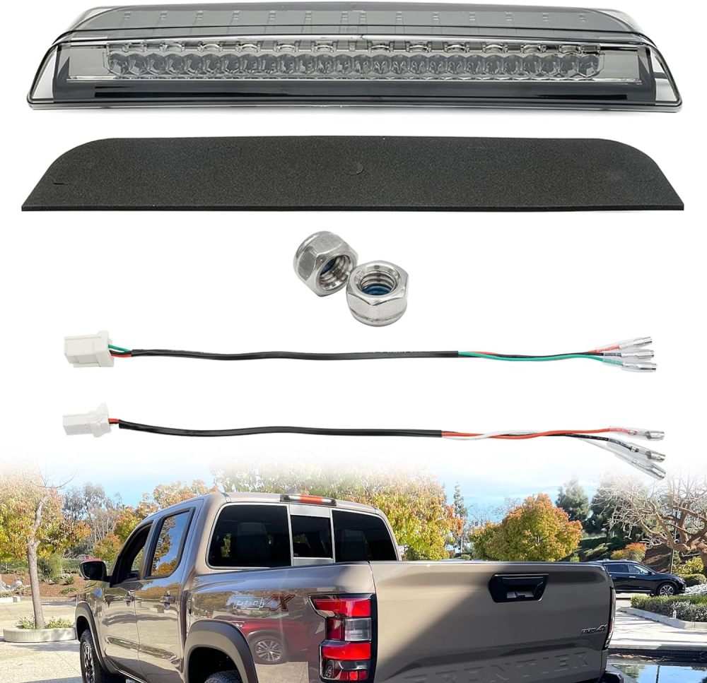 Led Third Brake Light Replacement for 2005-2023 Nissan Frontier D40 D41 Pickup Red LED 3rd Brake Center High Mount Stop Lamp White Cab Cargo Light Smoked Lens CHMSL