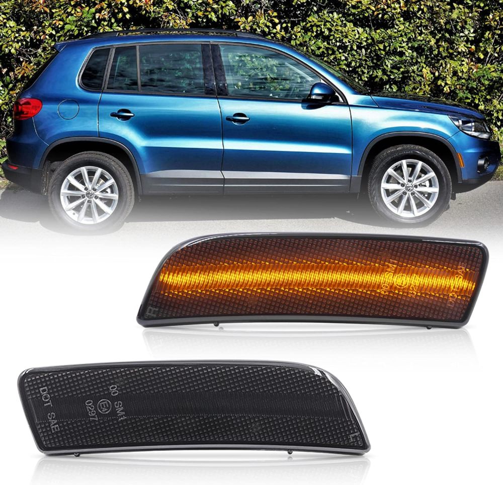 NSLUMO Front Bumper Led Side Marker Lights Compatible with 2009-2017 VW Ti-guan, Smoked Lens Amber Side Signal Repeater Lamp Replace OEM Sidemarker Lamps