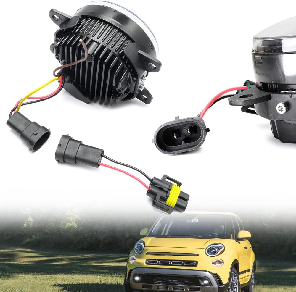 NSLUMO Led Fog Lamp Assembly Replacement for Fiat 500 500L 2012-2017 Switchback Amber White DRL Signal Driving Lamps 12V Led Front Bumper DRL Fog Light Kit