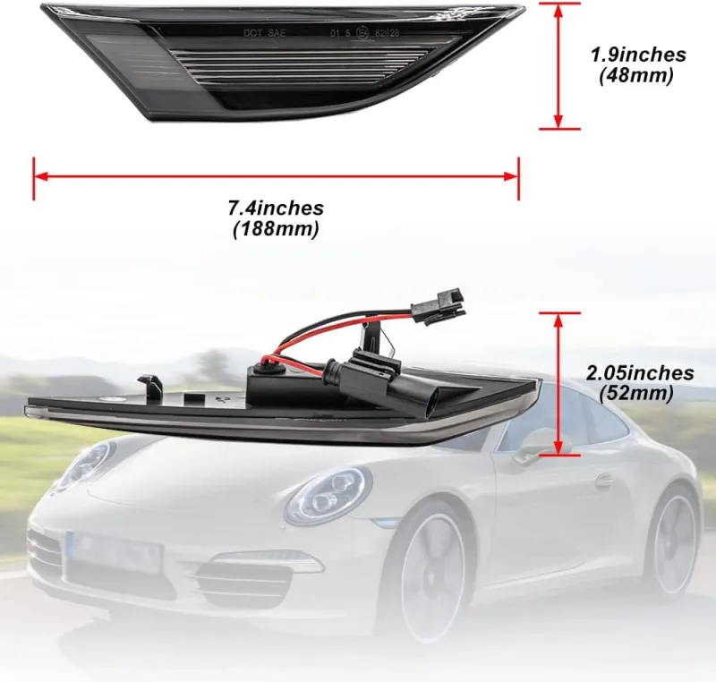 NSLUMO Led Side Marker Lights for Porsche 991 Carrera 981 982 Box-ster 718 Cayman Smoked Lens White LED Side Marker Assembly