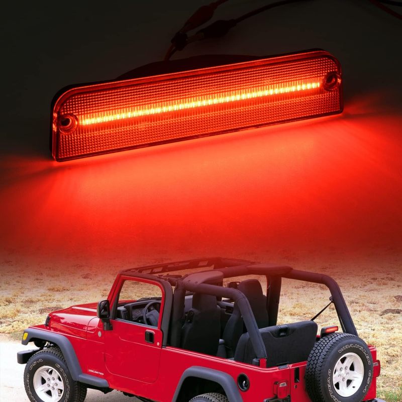 NSLUMO Led Third Brake Light Replacement for J-eep 1997-2006 Wrangler TJ LED 3rd Brake Center High Mount Stop Lamp Red Lens Red CHMSL