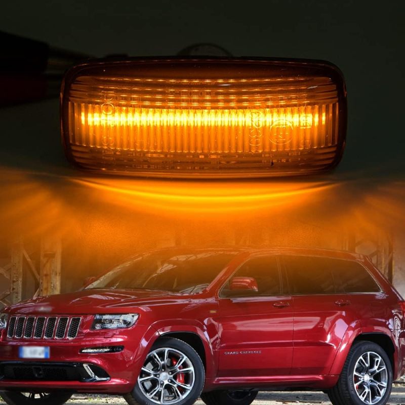 NSLUMO Sequential Amber Led Side Marker Replacement for 2005-2013 J-eep Grand Cherokee WK 07-17 Compass Patriot Commander Led Turn Signal Repeater Lamps Smoked Lens
