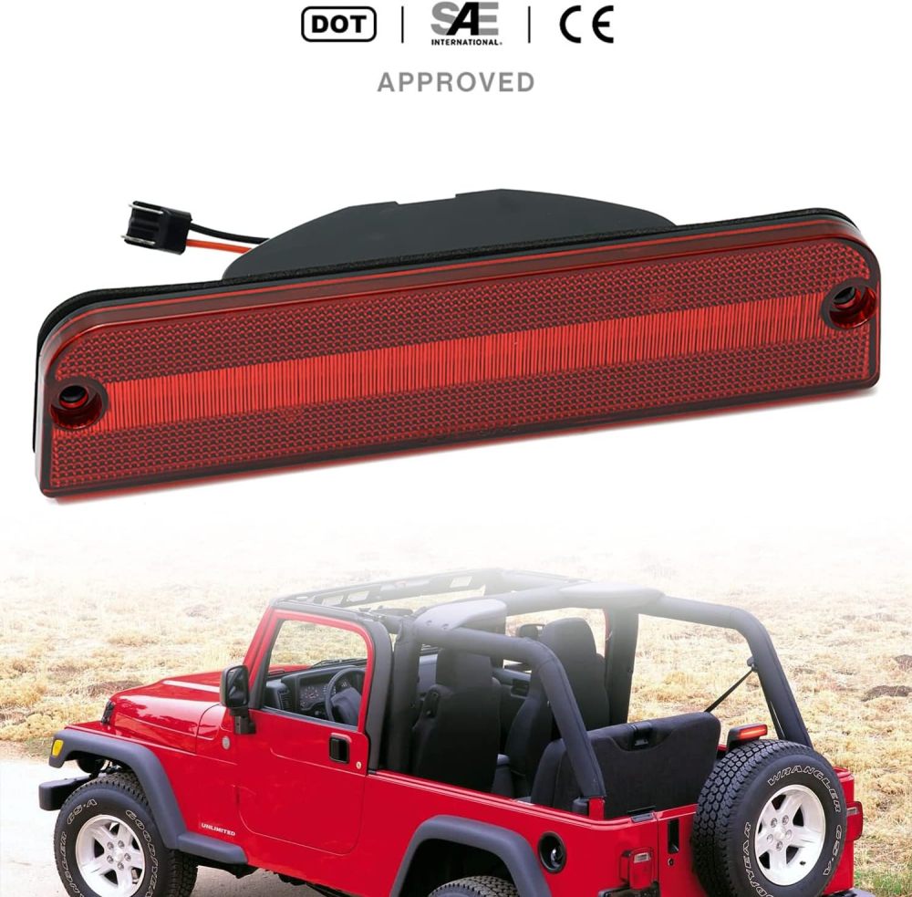 NSLUMO Led Third Brake Light Replacement for J-eep 1997-2006 Wrangler TJ LED 3rd Brake Center High Mount Stop Lamp Red Lens Red CHMSL