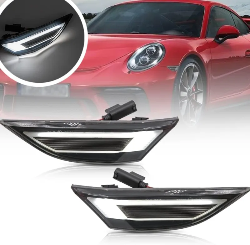 NSLUMO Led Side Marker Lights for Porsche 991 Carrera 981 982 Box-ster 718 Cayman Smoked Lens White LED Side Marker Assembly