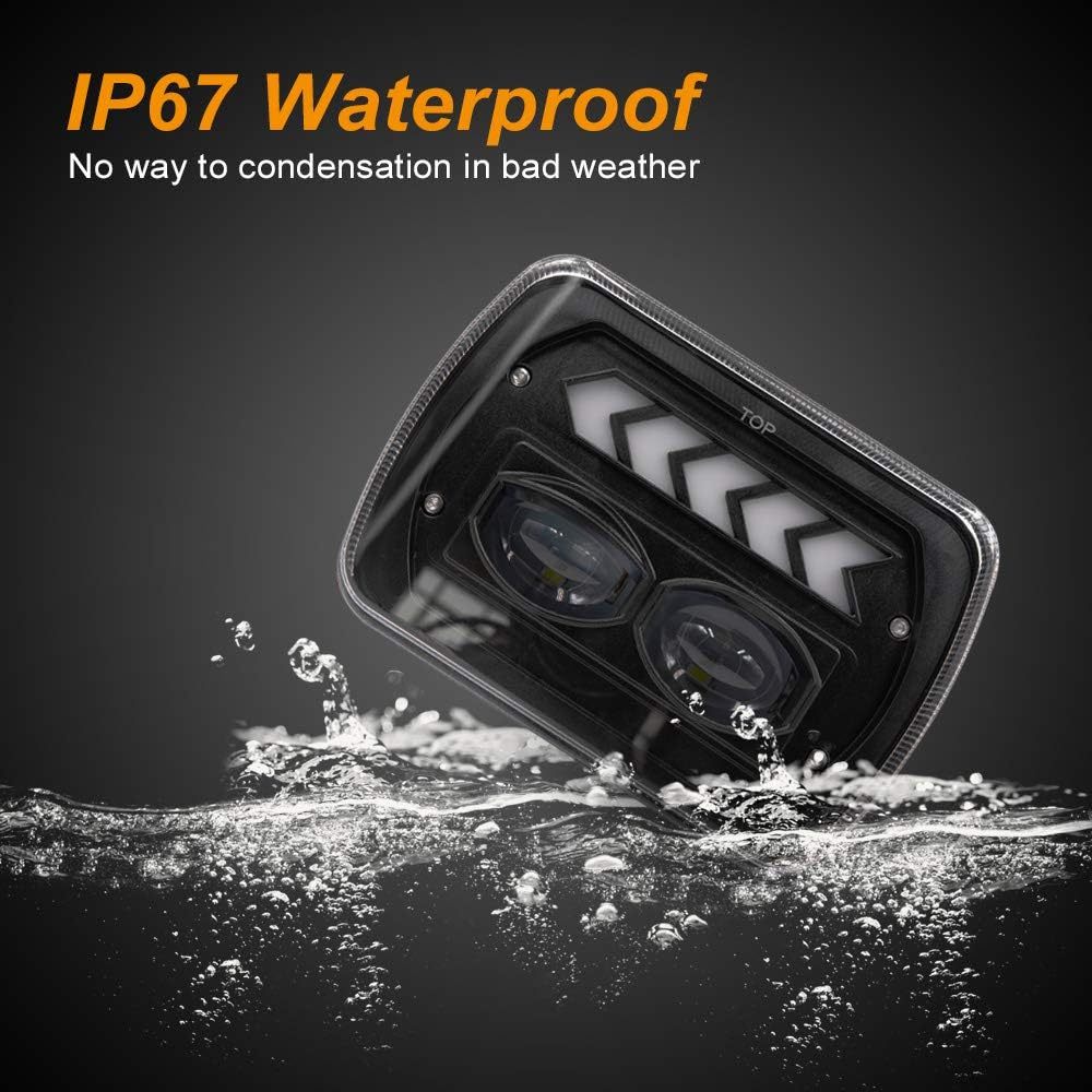 NSLUMO 7x6 Led Headlights 40W Square 5x7 inch Headlights with White DRL & Amber Arrow Dynamic Sequential Turn Signal H6054 Headlamp for Jeep Wrangler YJ Cherokee XJ Chevy To-yo-ta Pickup GMC Trucks