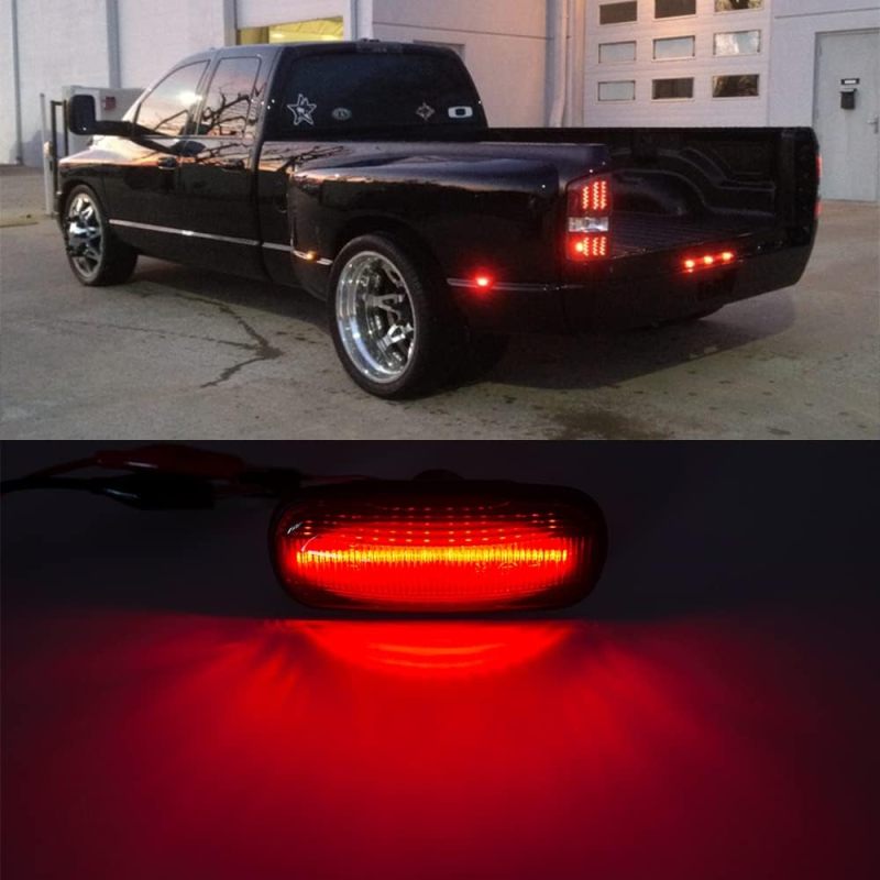 Led Side Marker Lights Replacement for 2003-2009 Do'dge Ram 3500 HD Dual Rear Wheel Amber/ Red Fender Bed Side Markers Euro Smoked Lens Replace OEM Sidemarker Lamps Clearance Parking Light Assembly