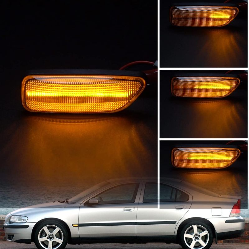 NSLUMO Dynamic LED Side Marker Repeater Lights Replacement for 03-06 Vol'vo XC90, 00-09 S60 S80 MK1 V70 MK2 Clear Lens Amber Led Fender Turn Signal Blinker Indicator Lamps Assembly OE-fit