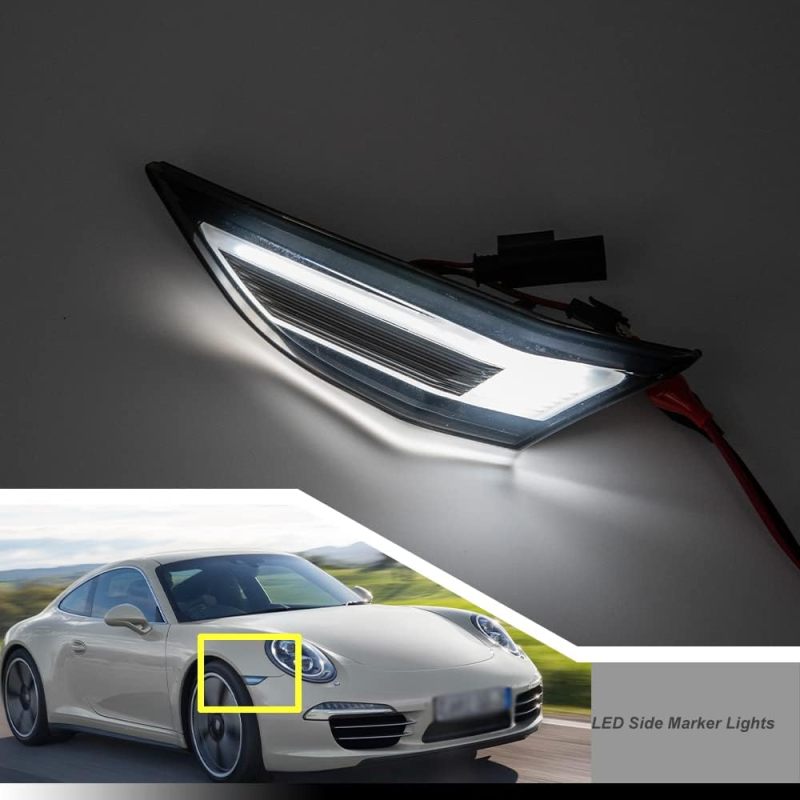 NSLUMO Led Side Marker Lights for Porsche 991 Carrera 981 982 Box-ster 718 Cayman Smoked Lens White LED Side Marker Assembly