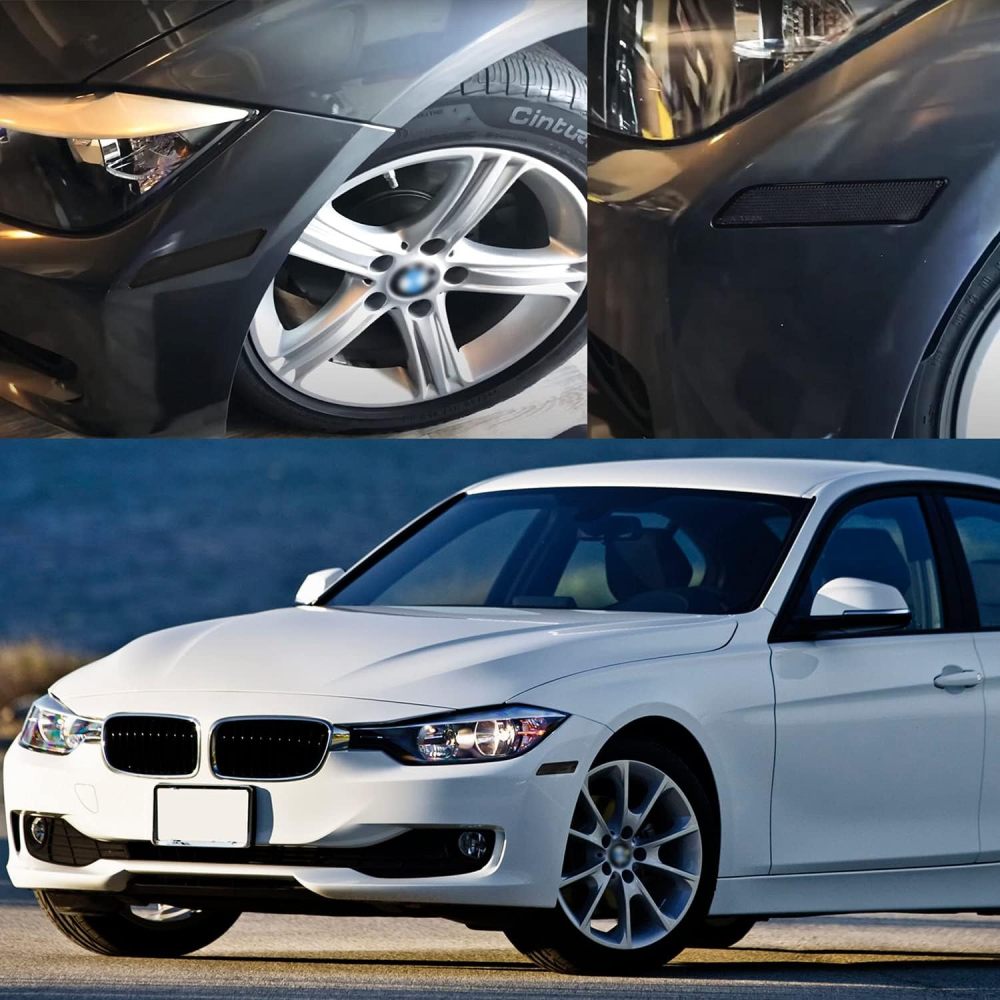 Front Bumper Led Side Markers Compatible w/ 2012-2015 B-M-W F30 F31 Pre-LCI 3 Series 328i Xenon White Led Side Marker Repeater Lights Signal Reflector Lamps Replace OEM Amber Reflectors Smoked Lens
