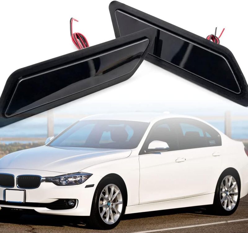 Front Bumper Led Side Markers Compatible w/ 2012-2015 B-M-W F30 F31 Pre-LCI 3 Series 328i Xenon White Led Side Marker Repeater Lights Signal Reflector Lamps Replace OEM Amber Reflectors Smoked Lens