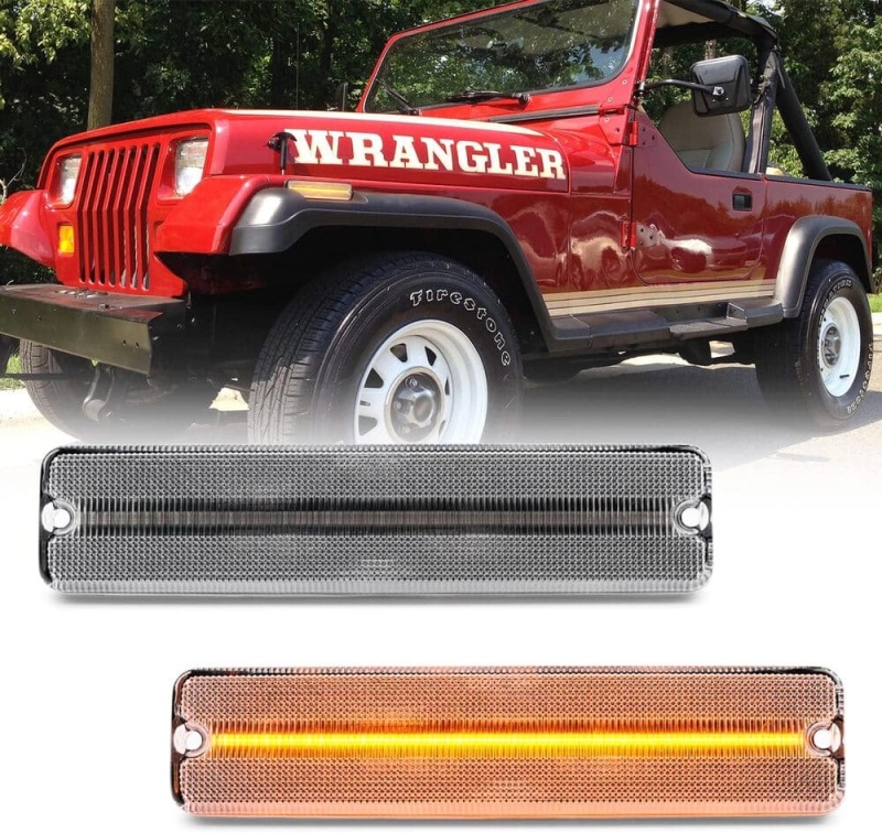 Wrangler YJ LED Side Marker Lights Replacement for 1987-1995 Jeep YJ Wrangler, Smoked Lens Amber Led Fender Side Turn Signal Reflector Light Kit Pair Driver Passenger Lamp Assembly 56001424