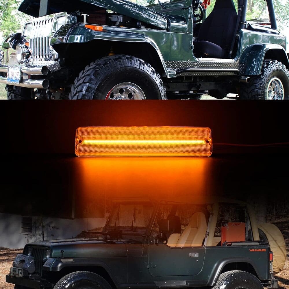 Wrangler YJ LED Side Marker Lights Replacement for 1987-1995 Jeep YJ Wrangler, Smoked Lens Amber Led Fender Side Turn Signal Reflector Light Kit Pair Driver Passenger Lamp Assembly 56001424