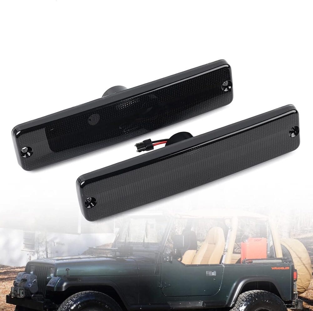 Wrangler YJ LED Side Marker Lights Replacement for 1987-1995 Jeep YJ Wrangler, Smoked Lens Amber Led Fender Side Turn Signal Reflector Light Kit Pair Driver Passenger Lamp Assembly 56001424