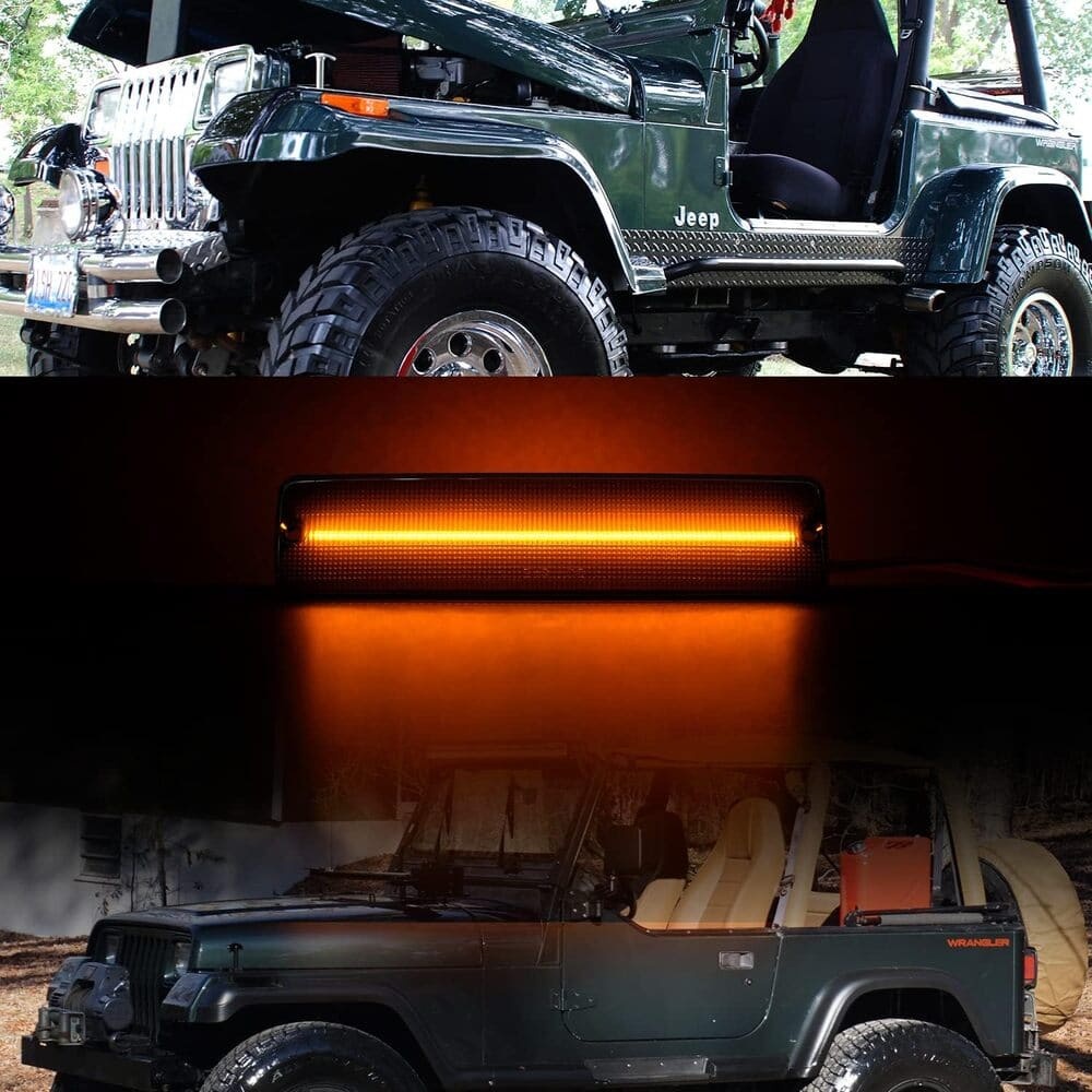 Wrangler YJ LED Side Marker Lights Replacement for 1987-1995 Jeep YJ Wrangler, Smoked Lens Amber Led Fender Side Turn Signal Reflector Light Kit Pair Driver Passenger Lamp Assembly 56001424