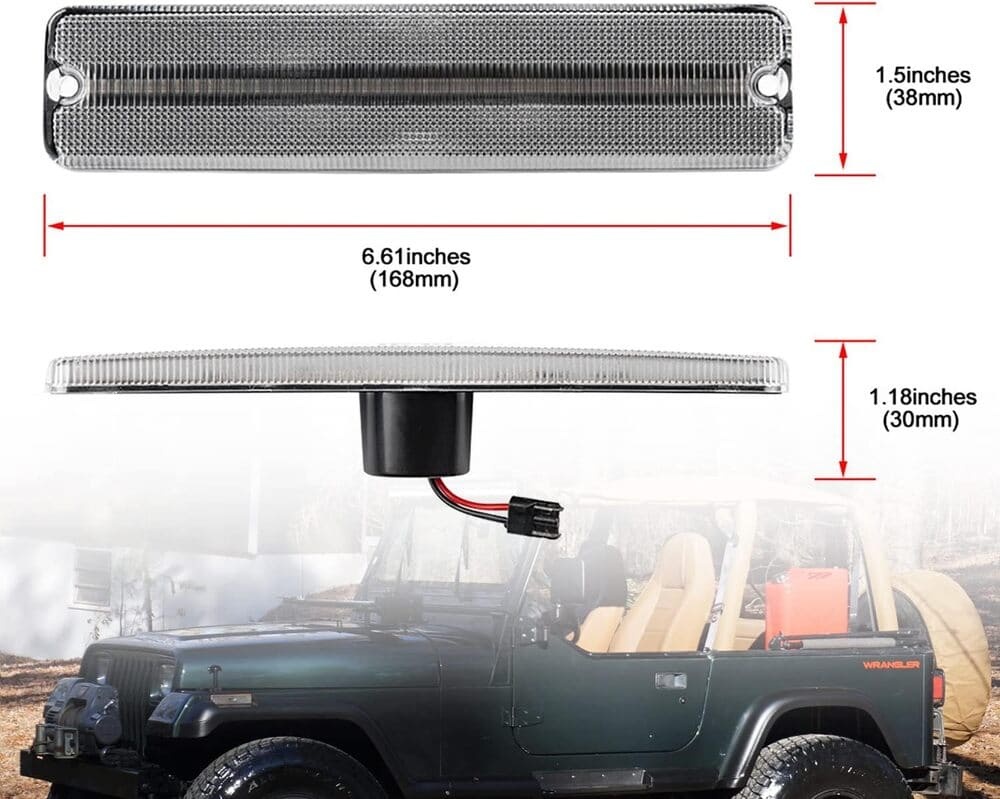 Wrangler YJ LED Side Marker Lights Replacement for 1987-1995 Jeep YJ Wrangler, Smoked Lens Amber Led Fender Side Turn Signal Reflector Light Kit Pair Driver Passenger Lamp Assembly 56001424