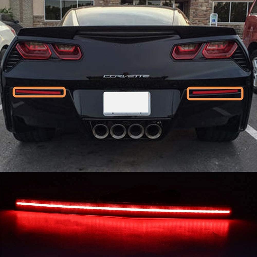 LED Rear Bumper Reflector Lights for 2014 2015 2016 2017 2018 2019 Chevy Corvette C7 LED Reflectors Light Kit Smoked/Red Lens