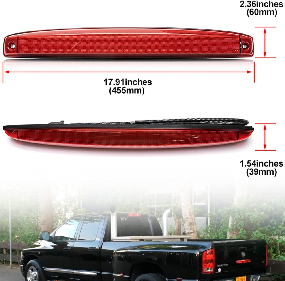 Led Tailgate Light Bar Replacement for 2003-2006 Dodge Ram 2500 3500 Bright Red 54SMD LED Rear Brake Lamp Smoked/Red Lens OEM #5086509AA
