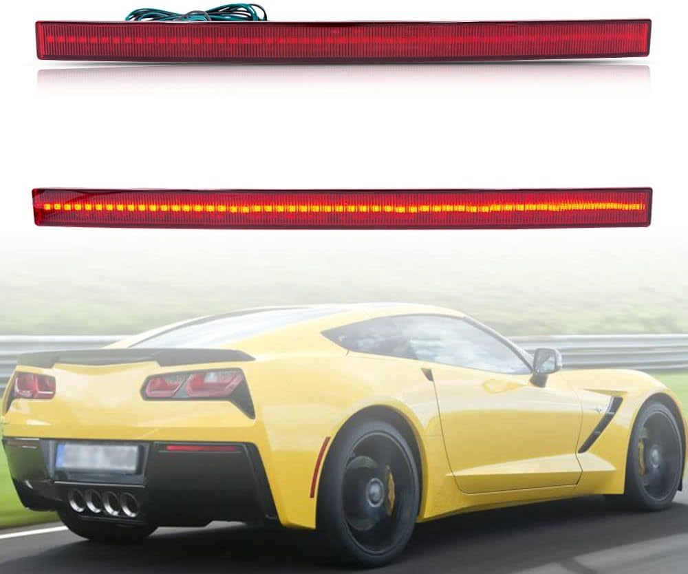 LED Rear Bumper Reflector Lights for 2014 2015 2016 2017 2018 2019 Chevy Corvette C7 LED Reflectors Light Kit Smoked/Red Lens