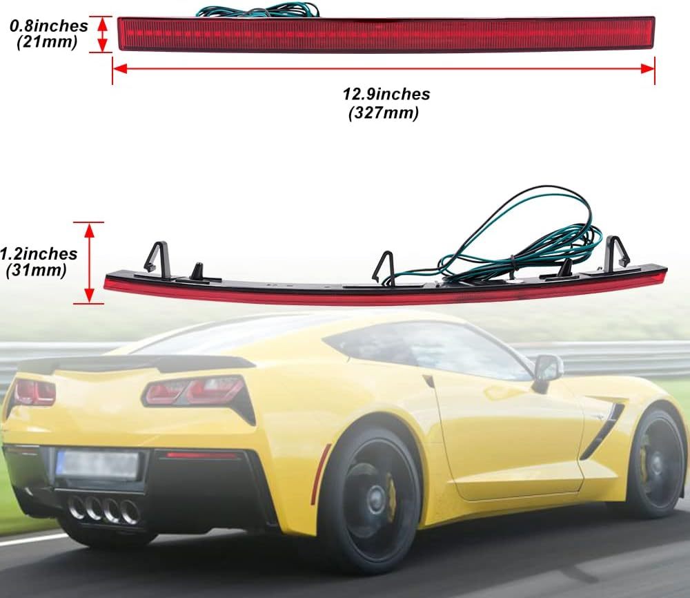 LED Rear Bumper Reflector Lights for 2014 2015 2016 2017 2018 2019 Chevy Corvette C7 LED Reflectors Light Kit Smoked/Red Lens