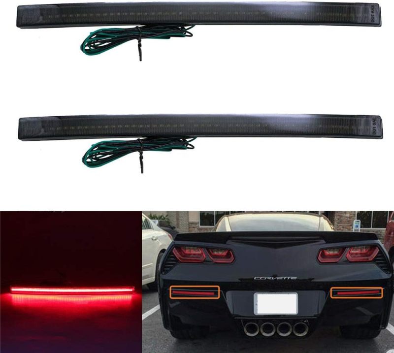 LED Rear Bumper Reflector Lights for 2014 2015 2016 2017 2018 2019 Chevy Corvette C7 LED Reflectors Light Kit Smoked/Red Lens