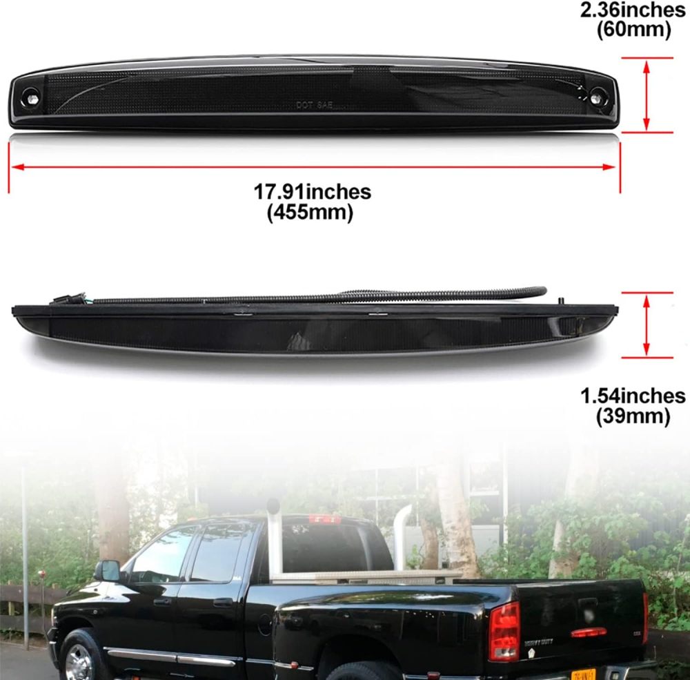 Led Tailgate Light Bar Replacement for 2003-2006 Dodge Ram 2500 3500 Bright Red 54SMD LED Rear Brake Lamp Smoked/Red Lens OEM #5086509AA