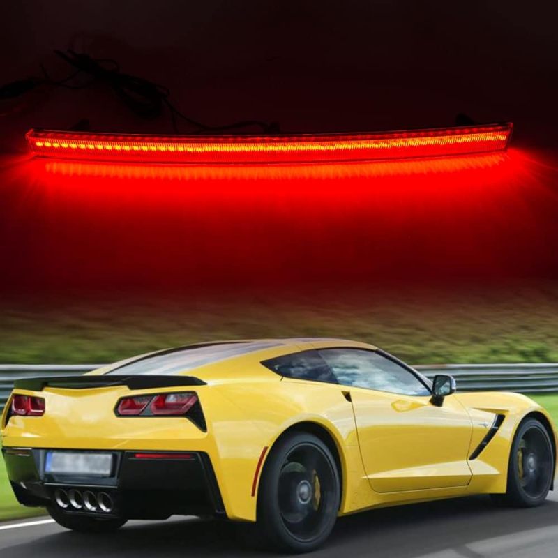 LED Rear Bumper Reflector Lights for 2014 2015 2016 2017 2018 2019 Chevy Corvette C7 LED Reflectors Light Kit Smoked/Red Lens