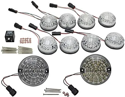10pcs Upgrade Round Led Indicator Light Rear Tail Lamp Fog & Reverse & Front Side Light for 1990-2016 Land Rover Defender  Smoked Lens LED Update Complete Light Kit